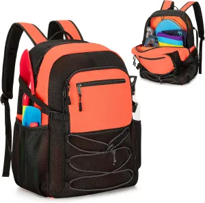 Fasrom Mesh Beach Bag Backpack with Wet Item Pocket, Swim Backpack for Pool, Travel and Gym (Patent Design, Empty Bag Only), Orange