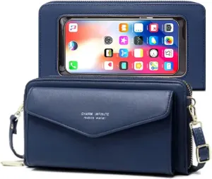 Faux Leather Crossbody Phone Bag for Women, RFID Blocking Touch Screen Wallet Shoulder Handbag with Clear Phone Window