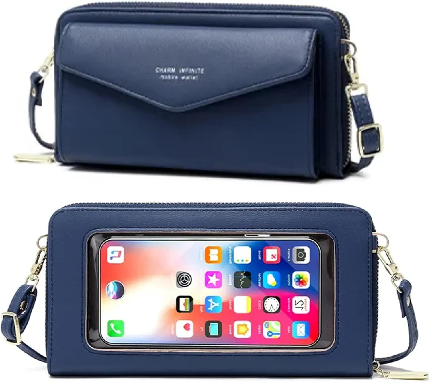 Faux Leather Crossbody Phone Bag for Women, RFID Blocking Touch Screen Wallet Shoulder Handbag with Clear Phone Window