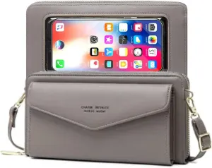 Faux Leather Crossbody Phone Bag for Women, RFID Blocking Touch Screen Wallet Shoulder Handbag with Clear Phone Window