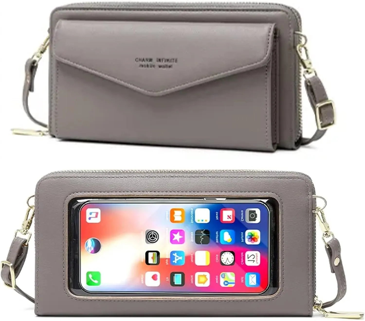 Faux Leather Crossbody Phone Bag for Women, RFID Blocking Touch Screen Wallet Shoulder Handbag with Clear Phone Window