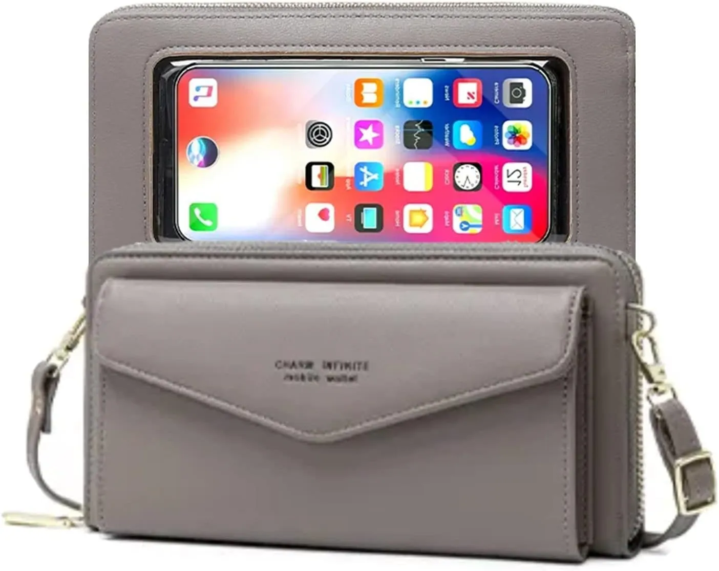 Faux Leather Crossbody Phone Bag for Women, RFID Blocking Touch Screen Wallet Shoulder Handbag with Clear Phone Window