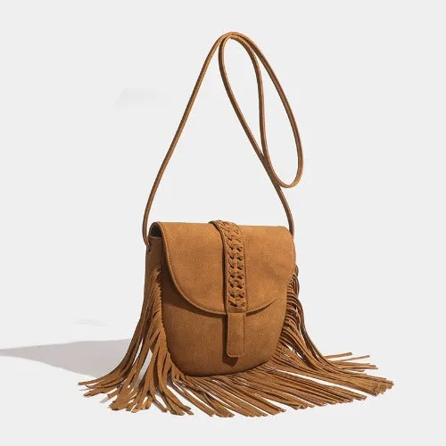Faux Suede Leather Hobo Crossbody Bag