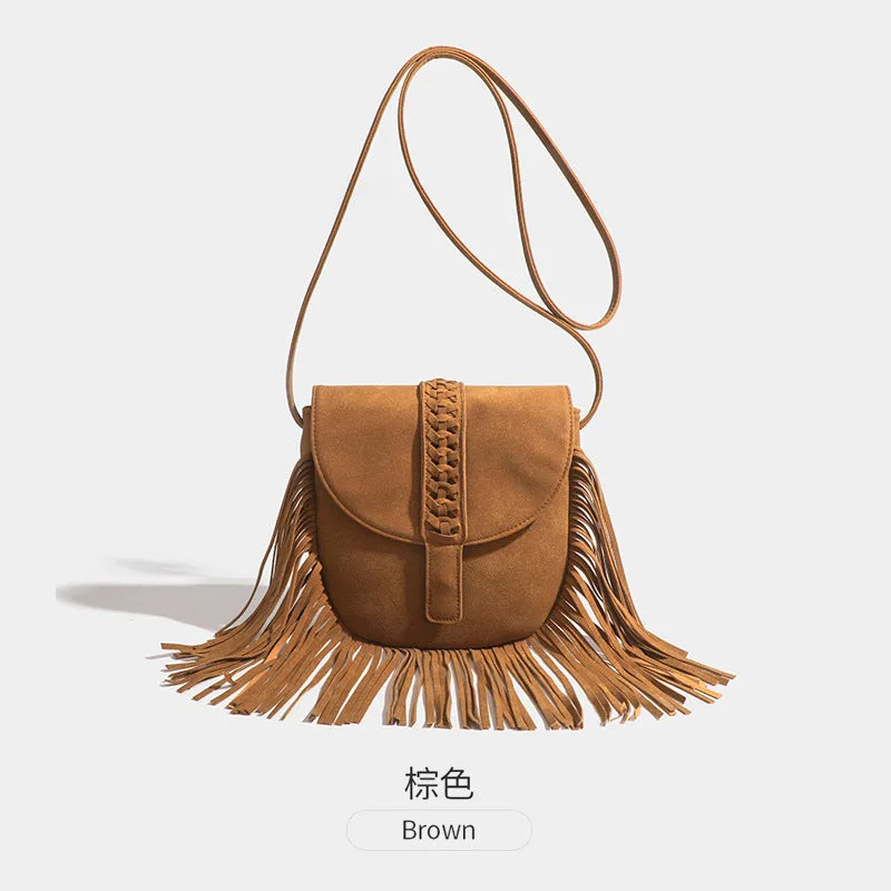 Faux Suede Leather Hobo Crossbody Bag
