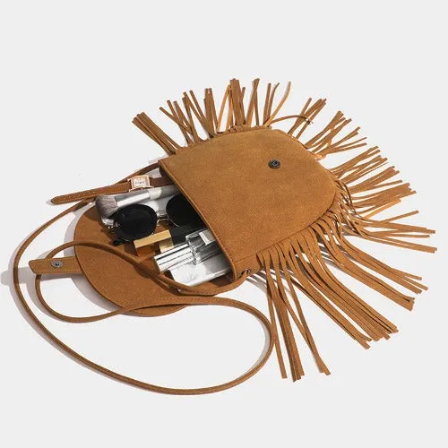 Faux Suede Leather Hobo Crossbody Bag