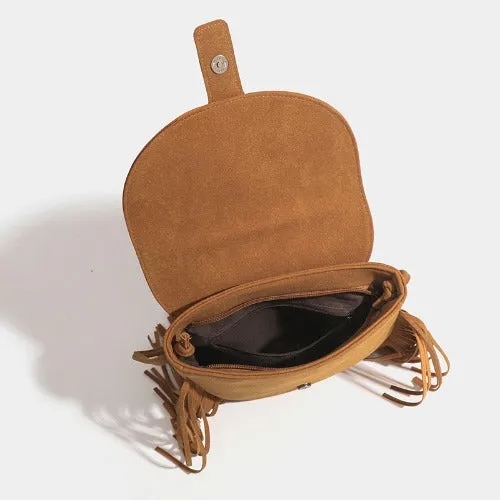 Faux Suede Leather Hobo Crossbody Bag