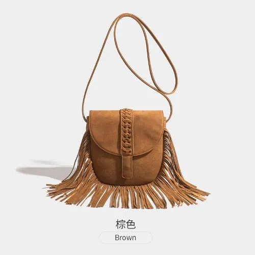 Faux Suede Leather Hobo Crossbody Bag