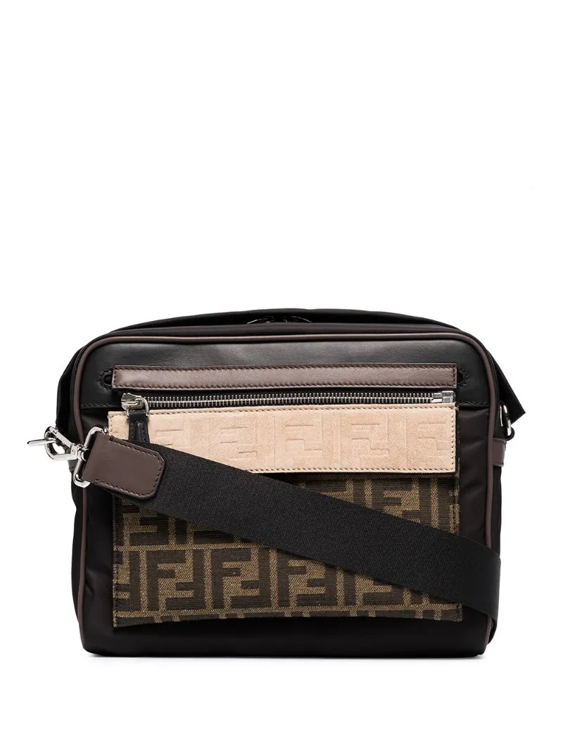 Fendi - FF motif messenger bag - men - Suede/Nylon - One Size - Brown