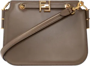 FENDI Touch Taupe Leather Shoulder Bag 8BT350