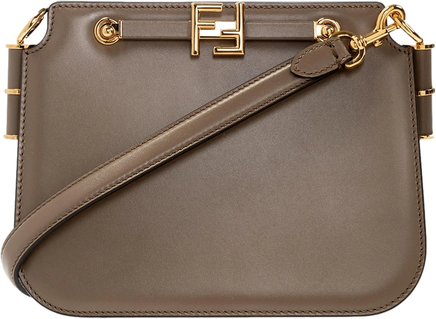 FENDI Touch Taupe Leather Shoulder Bag 8BT350