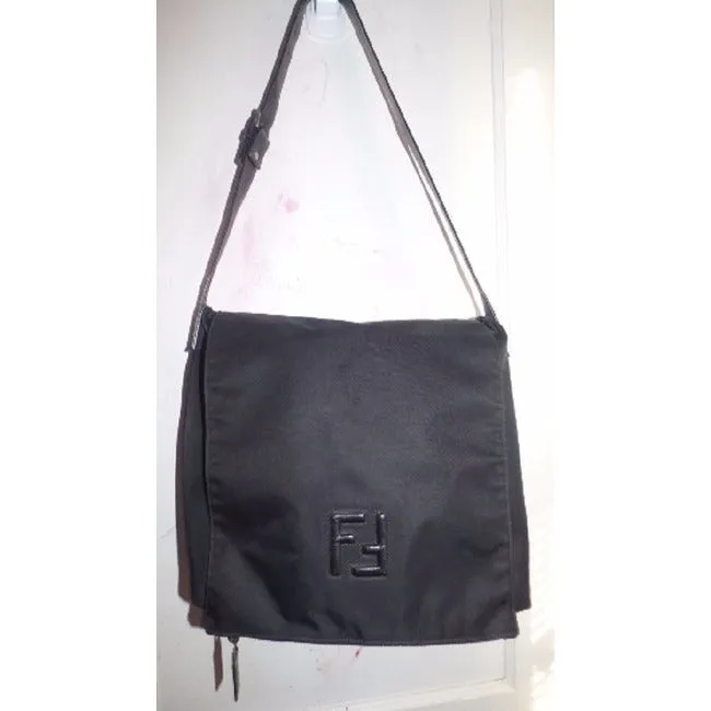 Fendi Vintage Black Leather And Nylon Messenger Bag