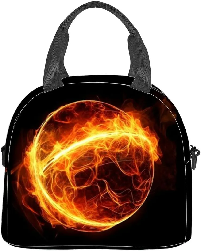 Fire Ball Fire Insulated Adult Lunch Bag with Shoulder Strap for Women Lightweight Reusable Portable Freezable Lunch Tote Bag for Work Picnic