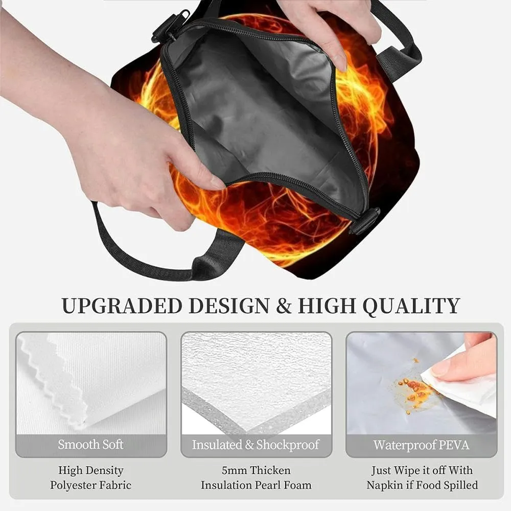 Fire Ball Fire Insulated Adult Lunch Bag with Shoulder Strap for Women Lightweight Reusable Portable Freezable Lunch Tote Bag for Work Picnic