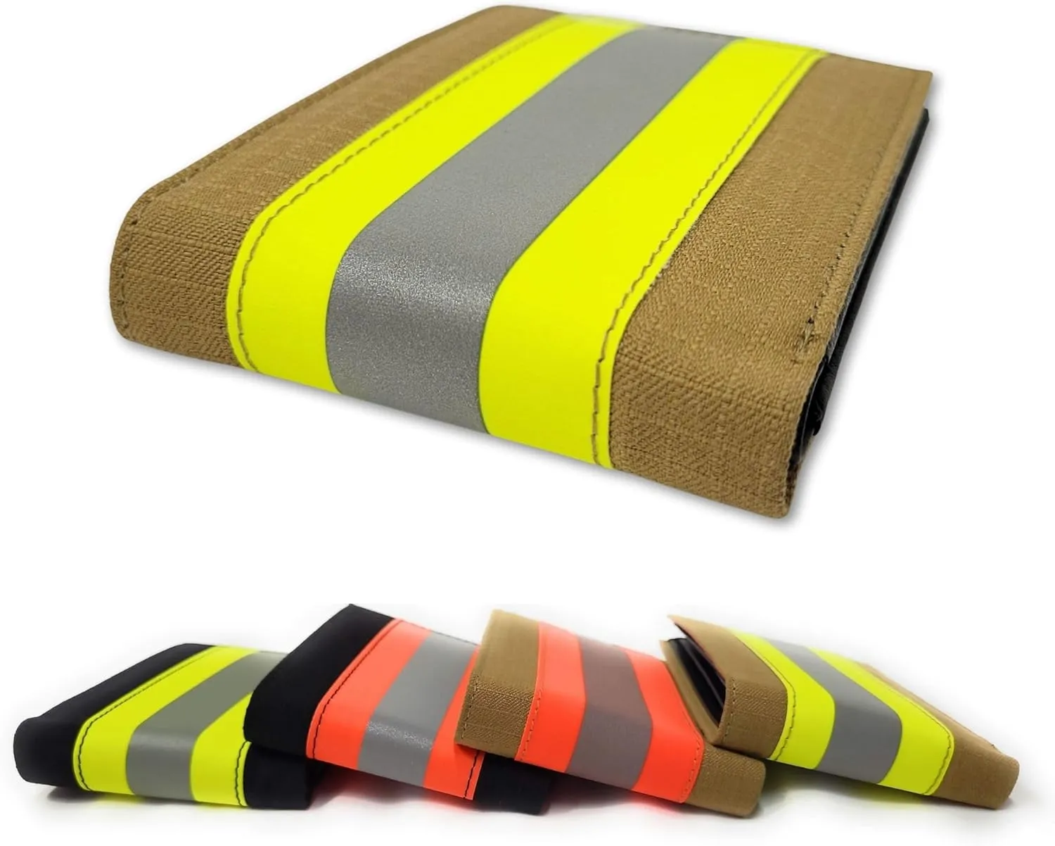Firefighter Wallet Original Reflective Turnout Bunker Fabric Gear Men Gift RFID Protection (Beige & Yellow), Medium
