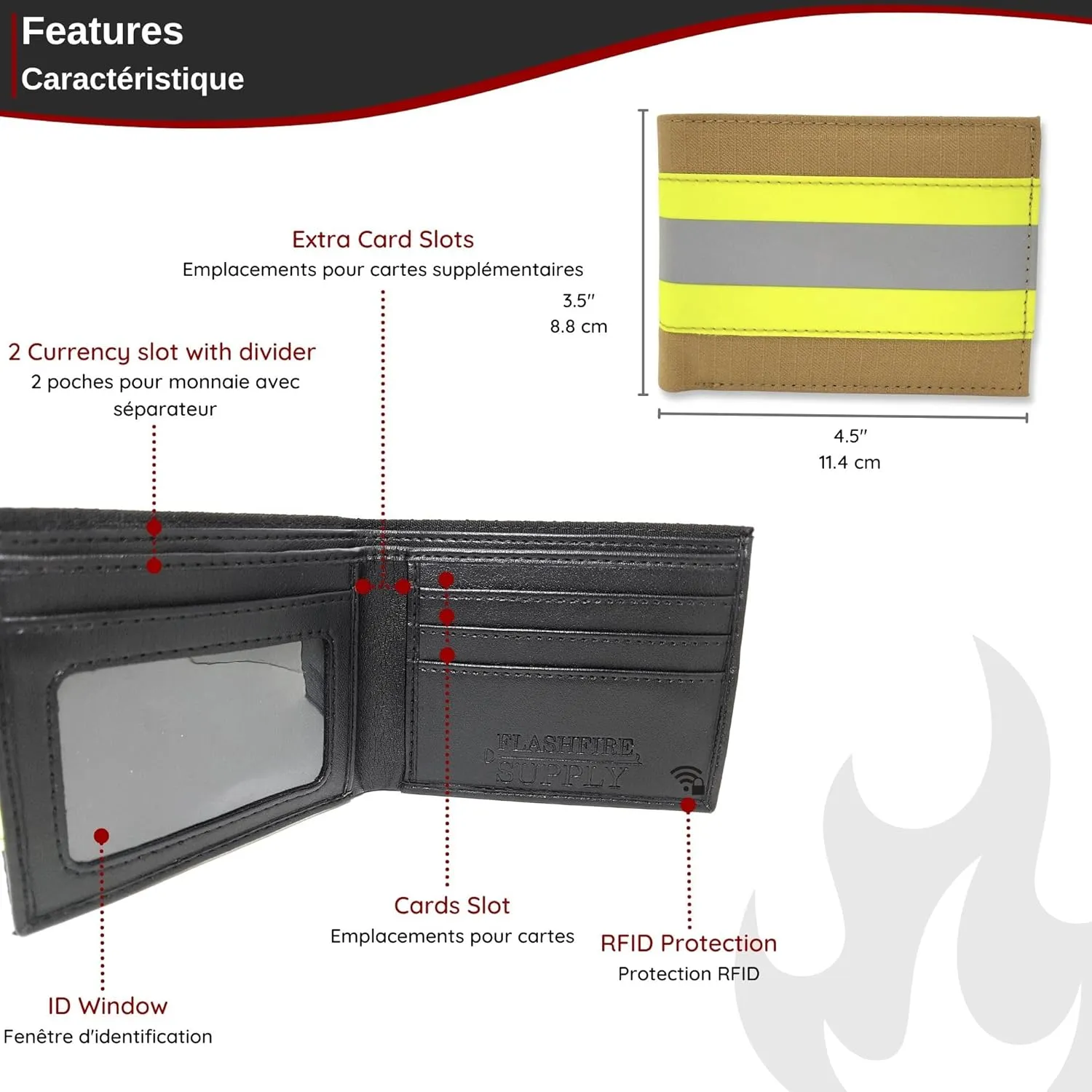 Firefighter Wallet Original Reflective Turnout Bunker Fabric Gear Men Gift RFID Protection (Beige & Yellow), Medium