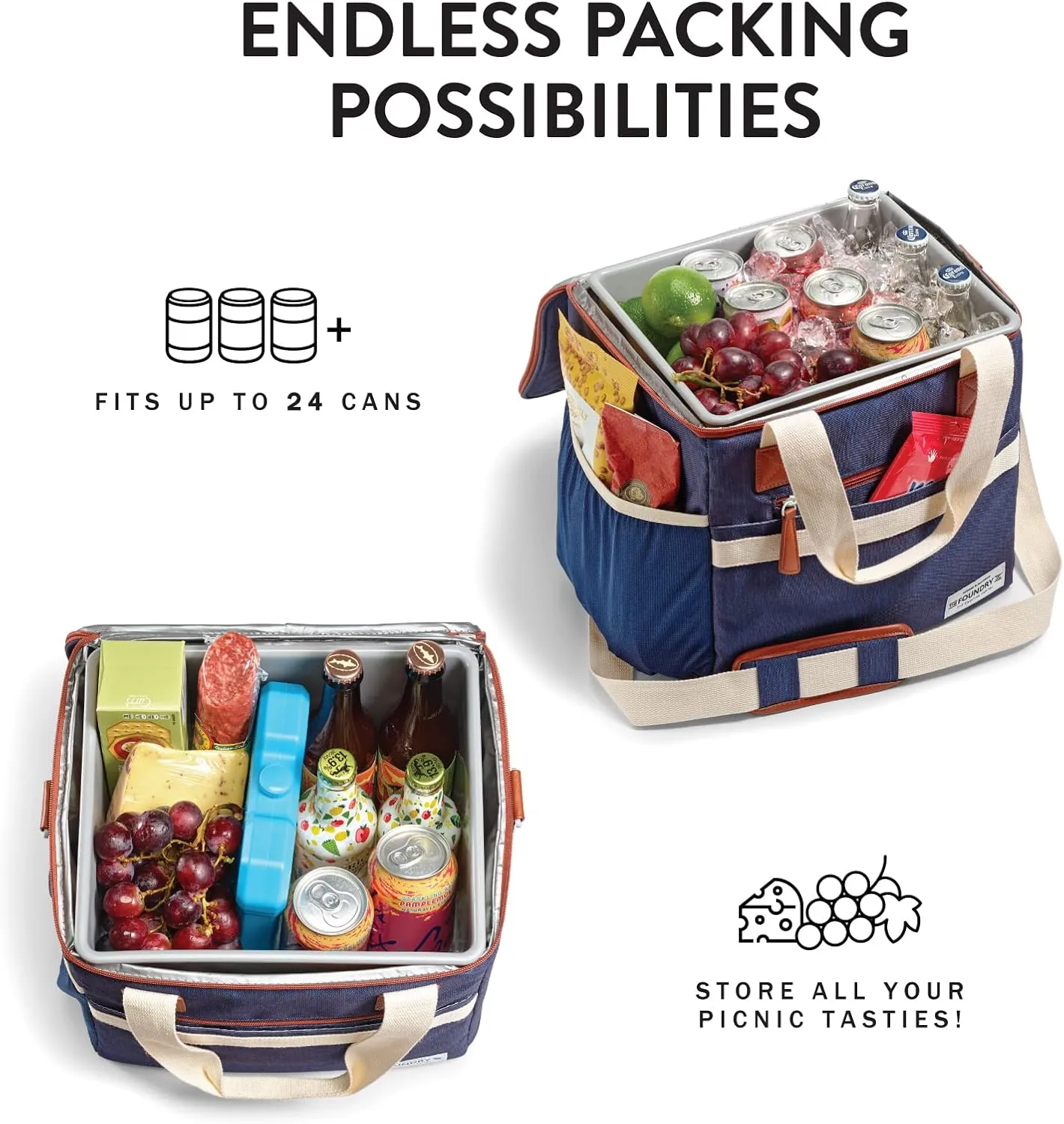 Fit & Fresh 24-Can Insulated Soft Cooler Bag, Steel, 7.12 Liters