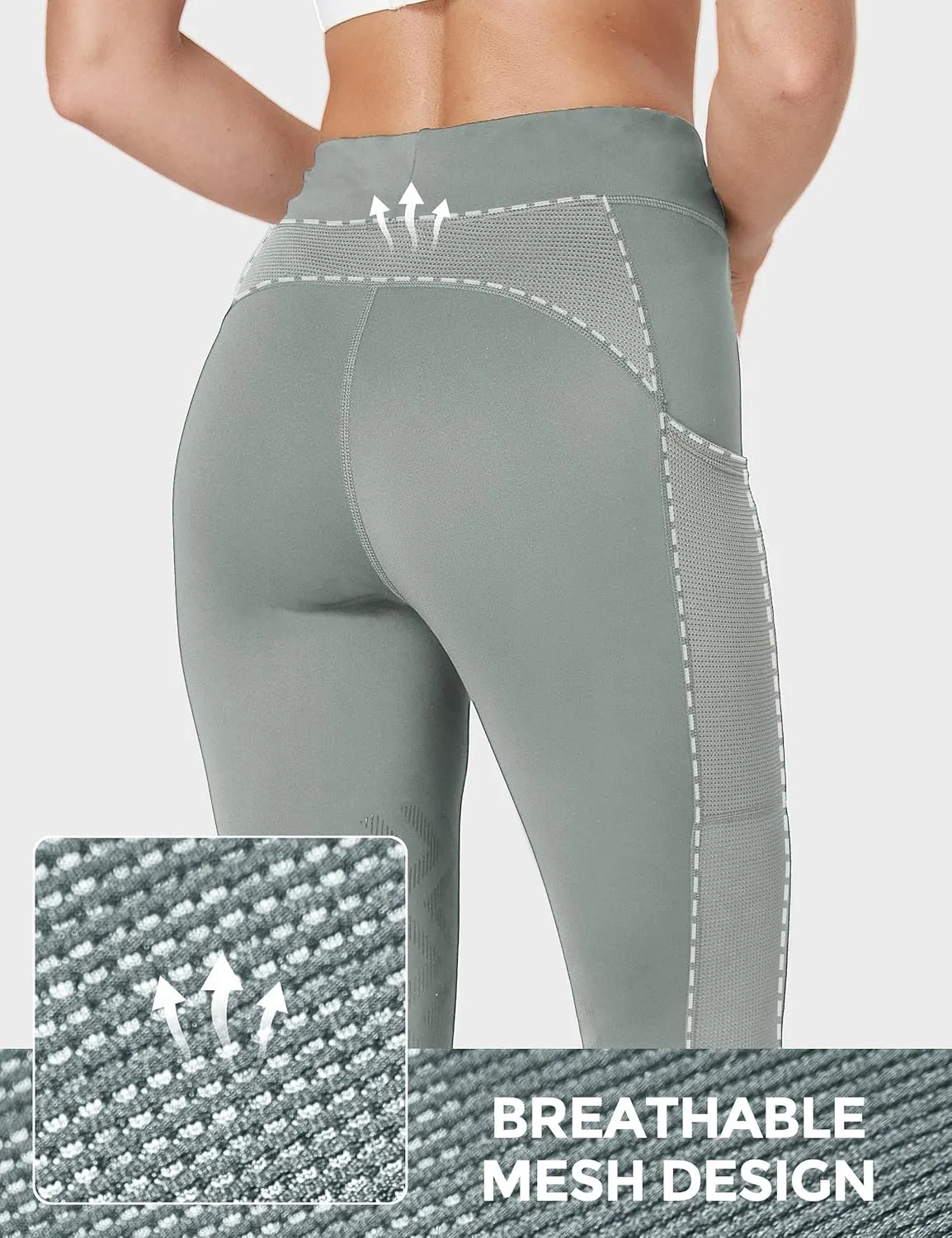 FitsT4 Sports Women's Horse Riding Pants Knee-Patch Riding Tights Ventilated Mesh Equestrian Breeches with Pockets