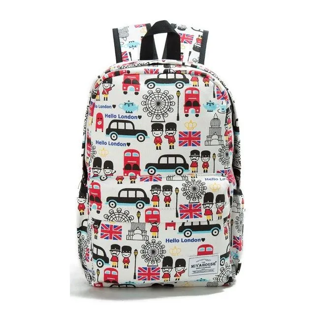 Floral Print Canvas Backpack Bag For Girls On Sale