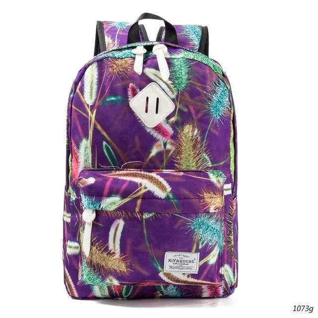 Floral Print Canvas Backpack Bag For Girls On Sale