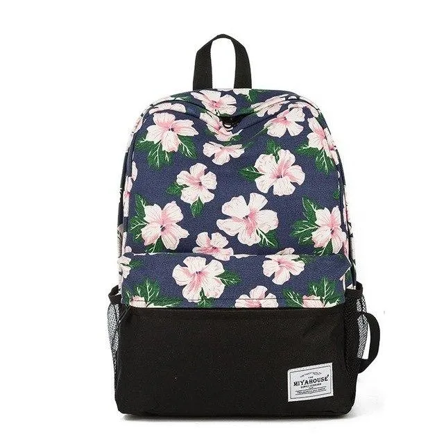 Floral Print Canvas Backpack Bag For Girls On Sale