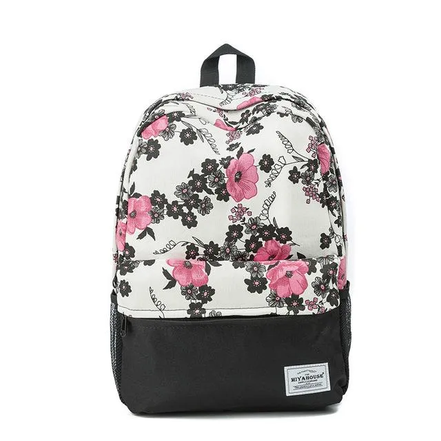 Floral Print Canvas Backpack Bag For Girls On Sale