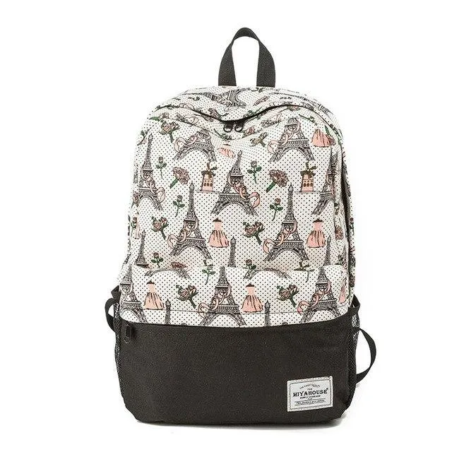 Floral Print Canvas Backpack Bag For Girls On Sale