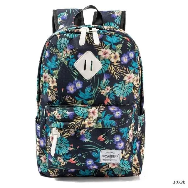 Floral Print Canvas Backpack Bag For Girls On Sale