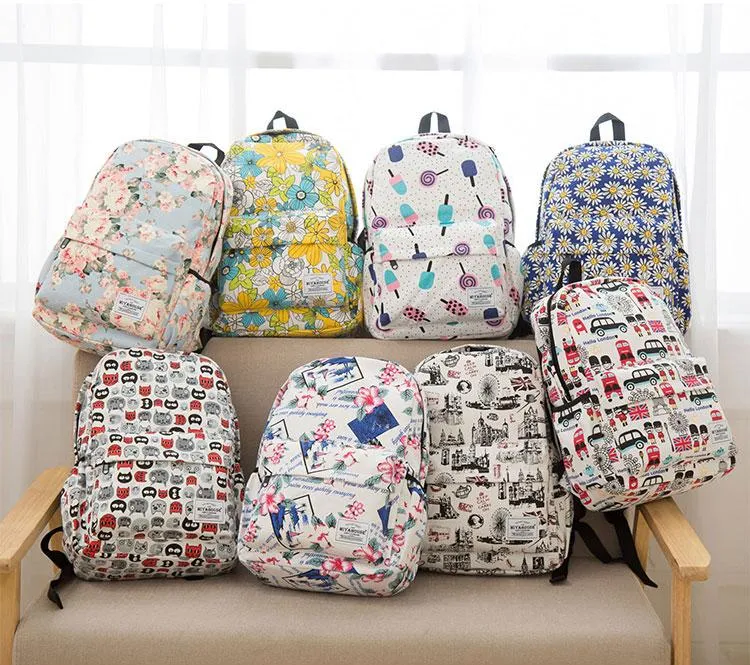 Floral Print Canvas Backpack Bag For Girls On Sale