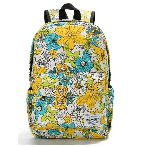Floral Print Canvas Backpack Bag For Girls On Sale