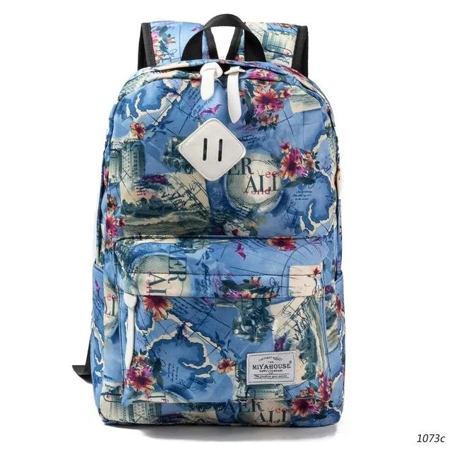 Floral Print Canvas Backpack Bag For Girls On Sale