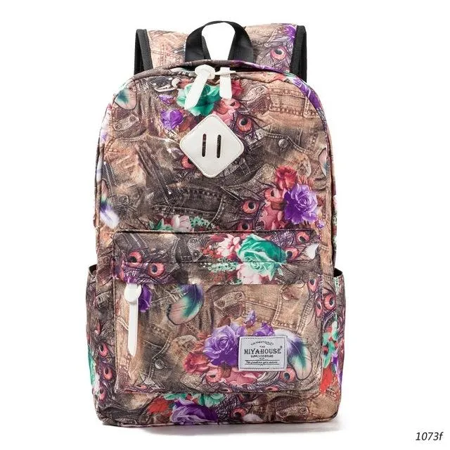 Floral Print Canvas Backpack Bag For Girls On Sale