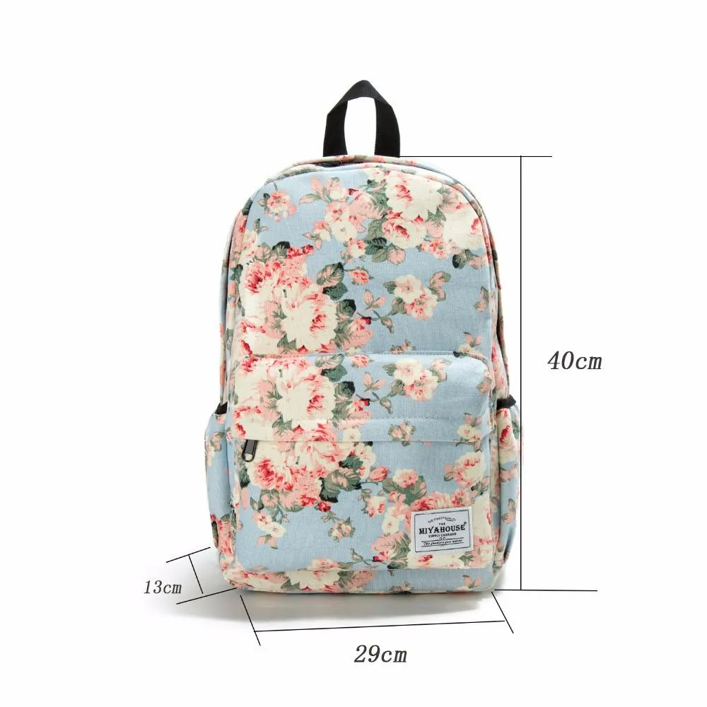 Floral Print Canvas Backpack Bag For Girls On Sale