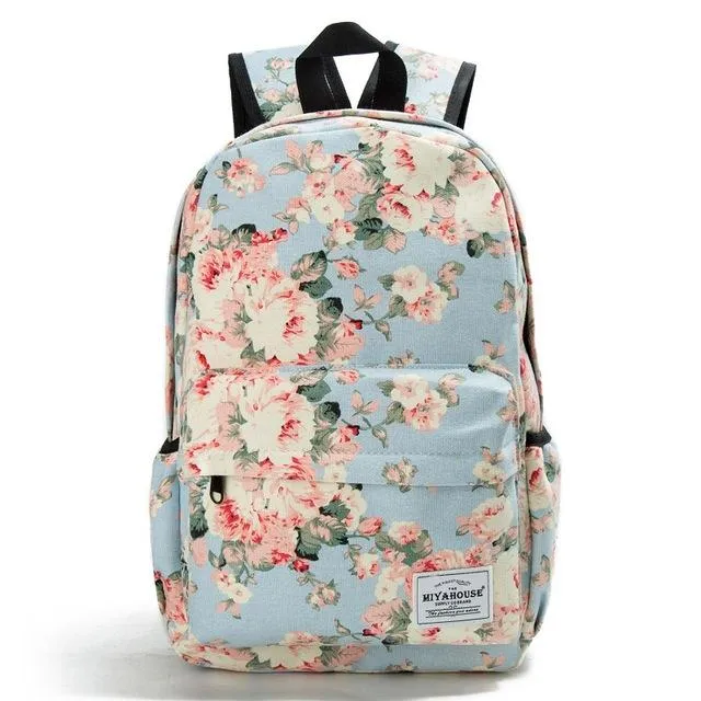 Floral Print Canvas Backpack Bag For Girls On Sale