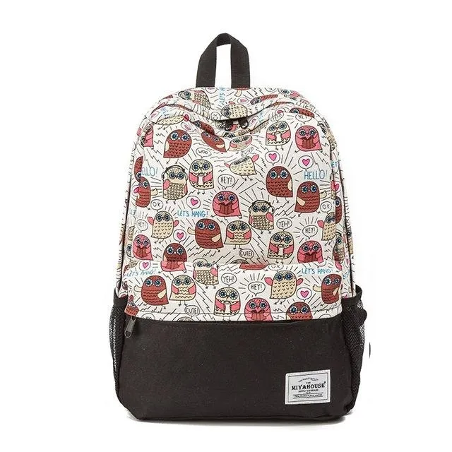Floral Print Canvas Backpack Bag For Girls On Sale