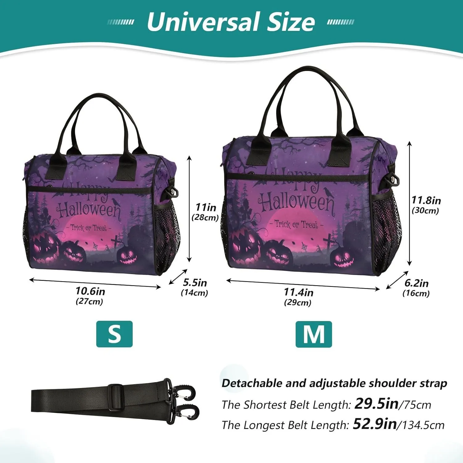 Fog-clouds-pumpkins-print2 Insulated Cooler Lunch Bag for Women Men, Reusable Lunch Tote Bag with Adjustable Shoulder Belt for Travel Picnic Working,M, Medium