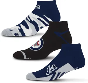 For Bare Feet NHL Winnipeg Jets CAMO BOOM 3 Pack Ankle Sock Team Colors Large
