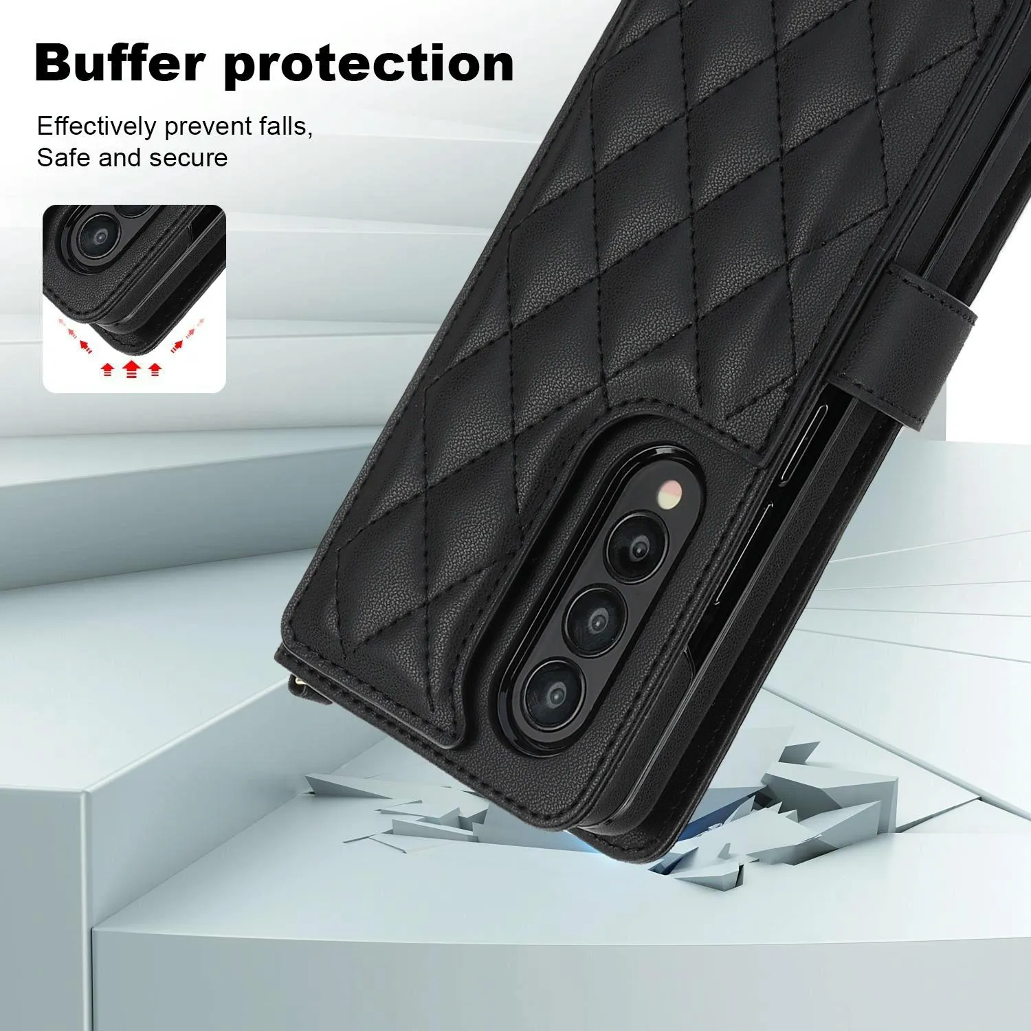 For Samsung Galaxy z Fold4 5G Multifunctional Rhombic Leather Crossbody Phone Case - Red