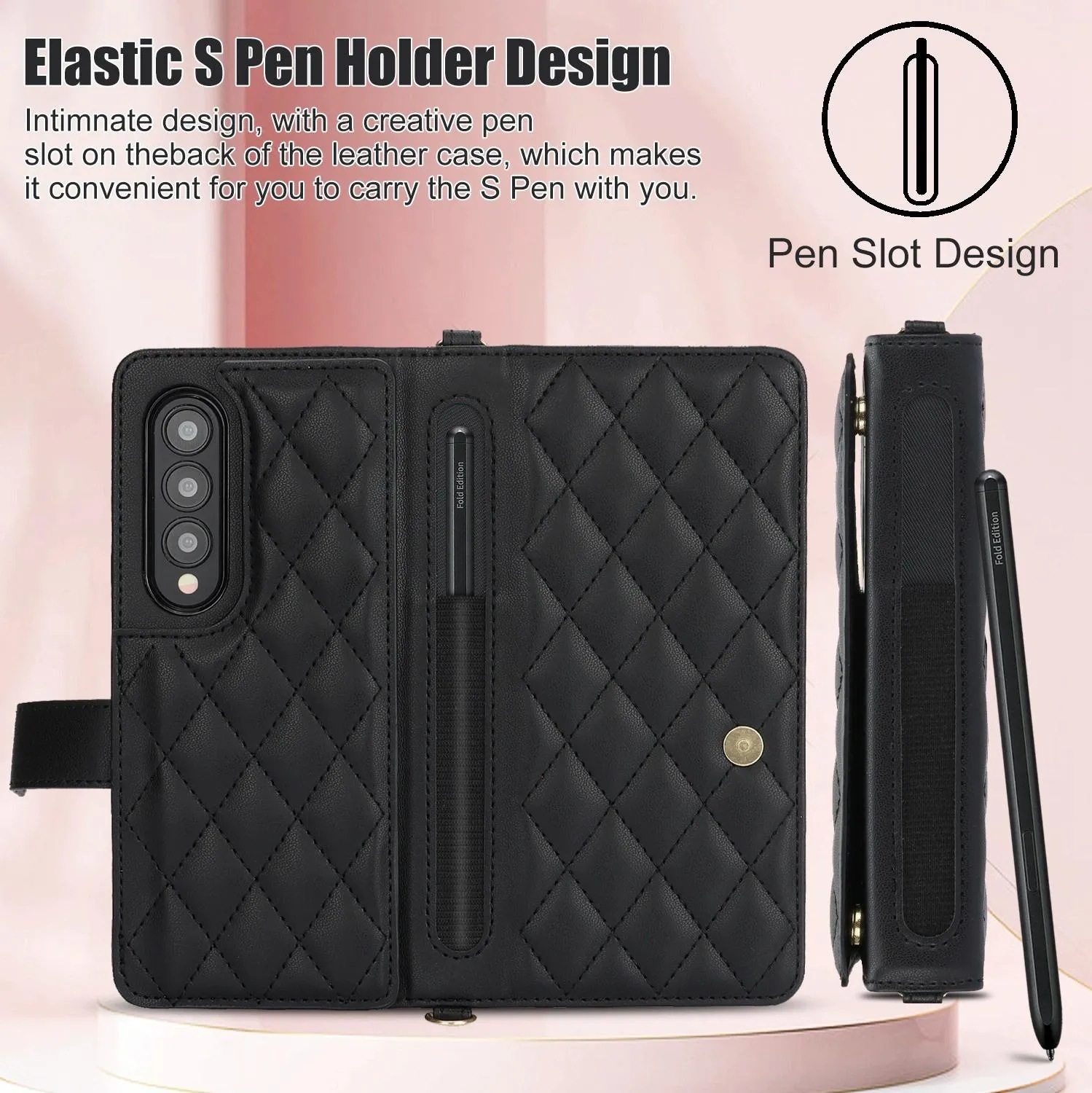 For Samsung Galaxy z Fold4 5G Multifunctional Rhombic Leather Crossbody Phone Case - Red