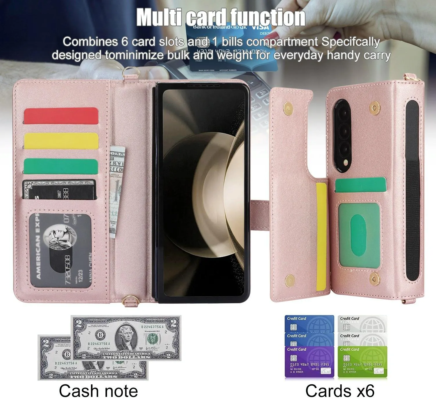 For Samsung Galaxy z Fold4 5G Multifunctional Rhombic Leather Crossbody Phone Case - Red