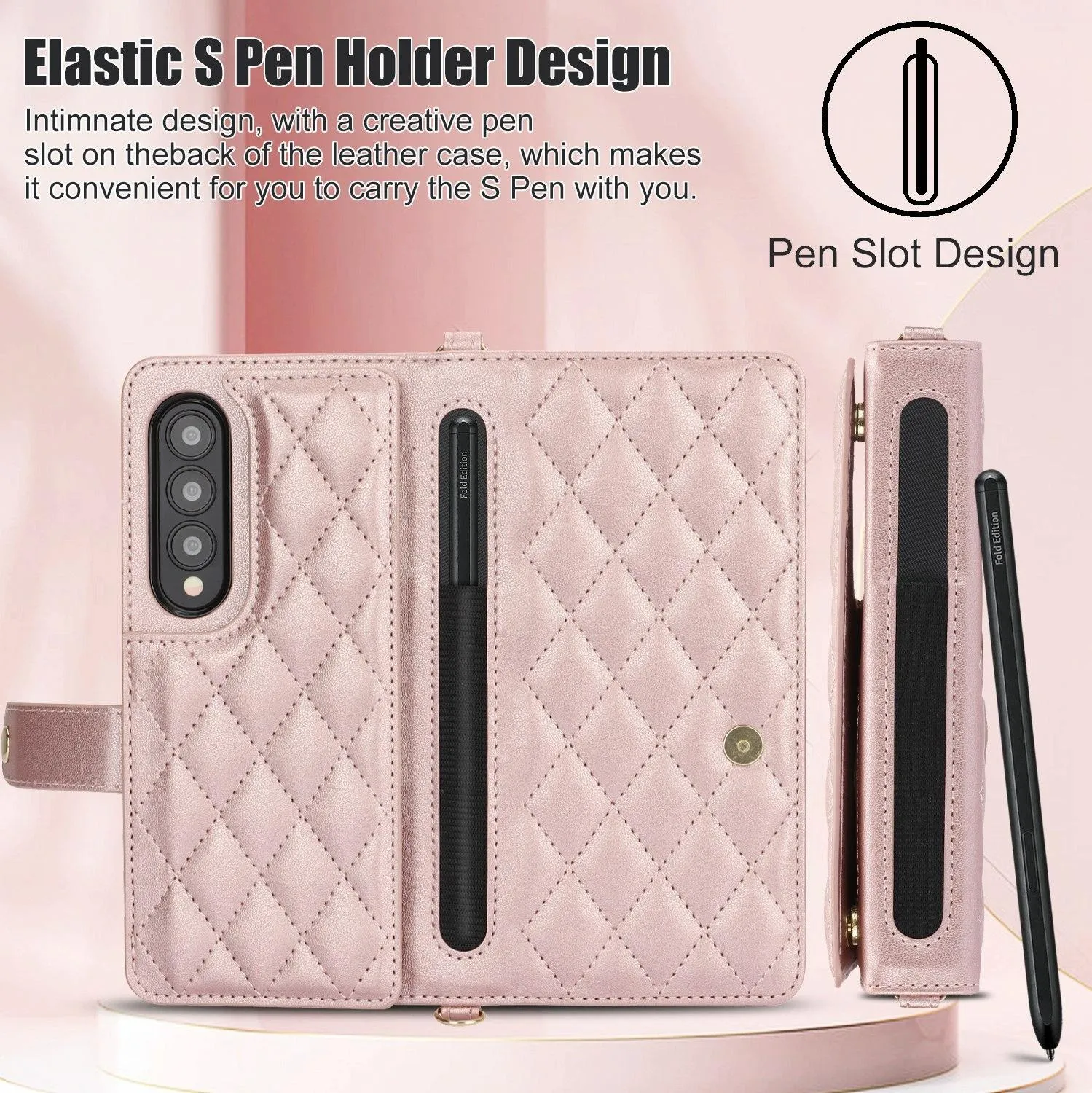 For Samsung Galaxy z Fold4 5G Multifunctional Rhombic Leather Crossbody Phone Case - Red