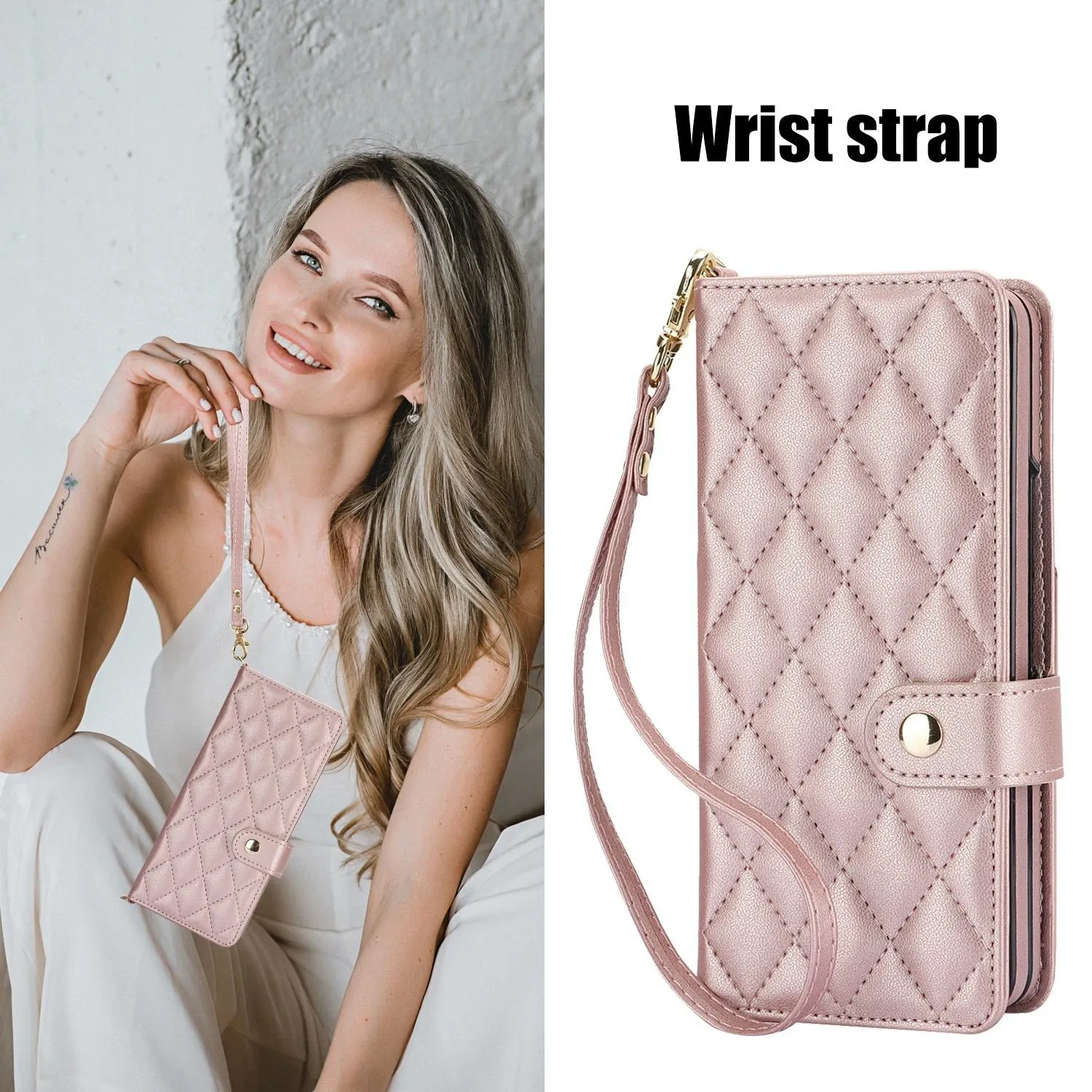For Samsung Galaxy z Fold4 5G Multifunctional Rhombic Leather Crossbody Phone Case - Red