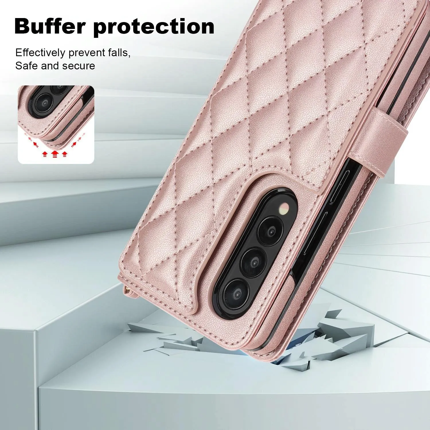 For Samsung Galaxy z Fold4 5G Multifunctional Rhombic Leather Crossbody Phone Case - Red