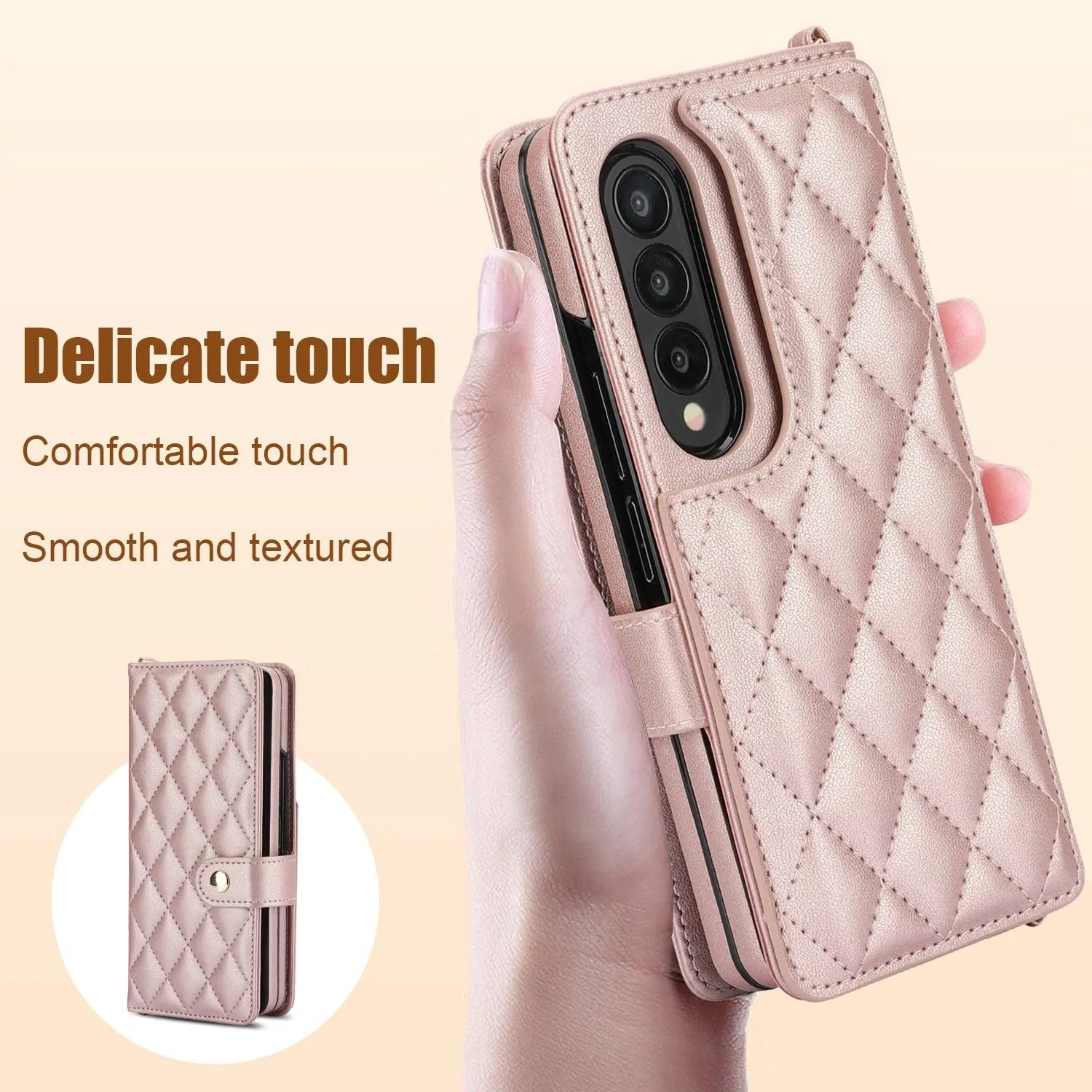 For Samsung Galaxy z Fold4 5G Multifunctional Rhombic Leather Crossbody Phone Case - Red