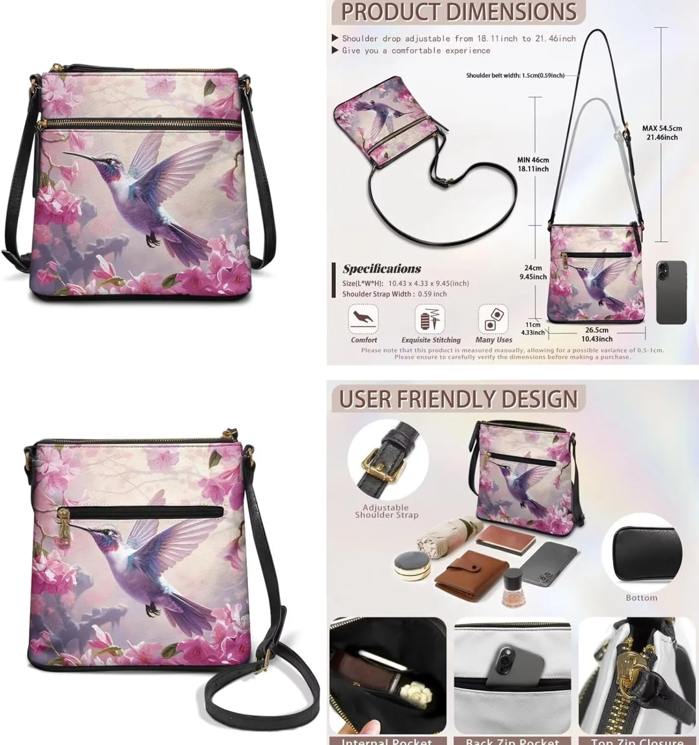 FOR U DESIGNS Leather Crossbody Bags for Women Trendy Travel Shoulder Satchel Handbags Zipper Closure Purse and Wallet Set