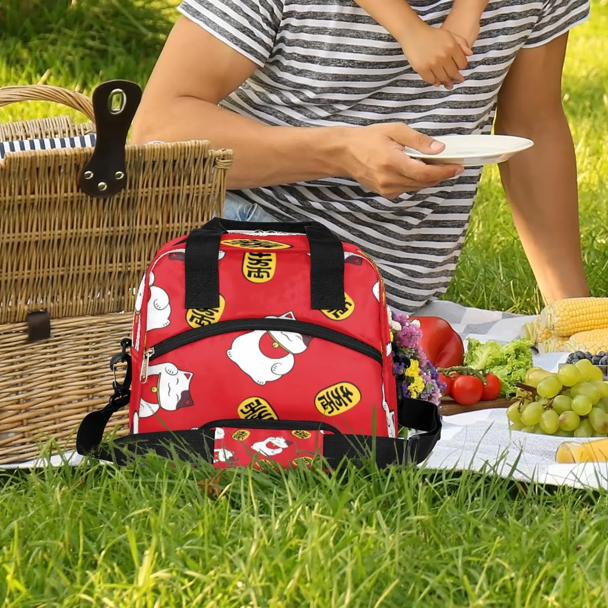 Fortune Cat Insulated Lunch Bag for Women Men Reusable Lunch Box Cooler Bag Large Leakproof Lunch Tote with Adjustable Shoulder Strap for Adult Work Picnic Camping Beach Office
