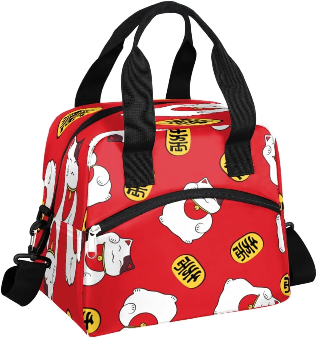 Fortune Cat Insulated Lunch Bag for Women Men Reusable Lunch Box Cooler Bag Large Leakproof Lunch Tote with Adjustable Shoulder Strap for Adult Work Picnic Camping Beach Office