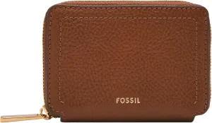 Fossil Women's Logan LiteHide™ Leather RFID Blocking Zip Around Card Case Wallet, Medium Brown (Model: SL10045200)