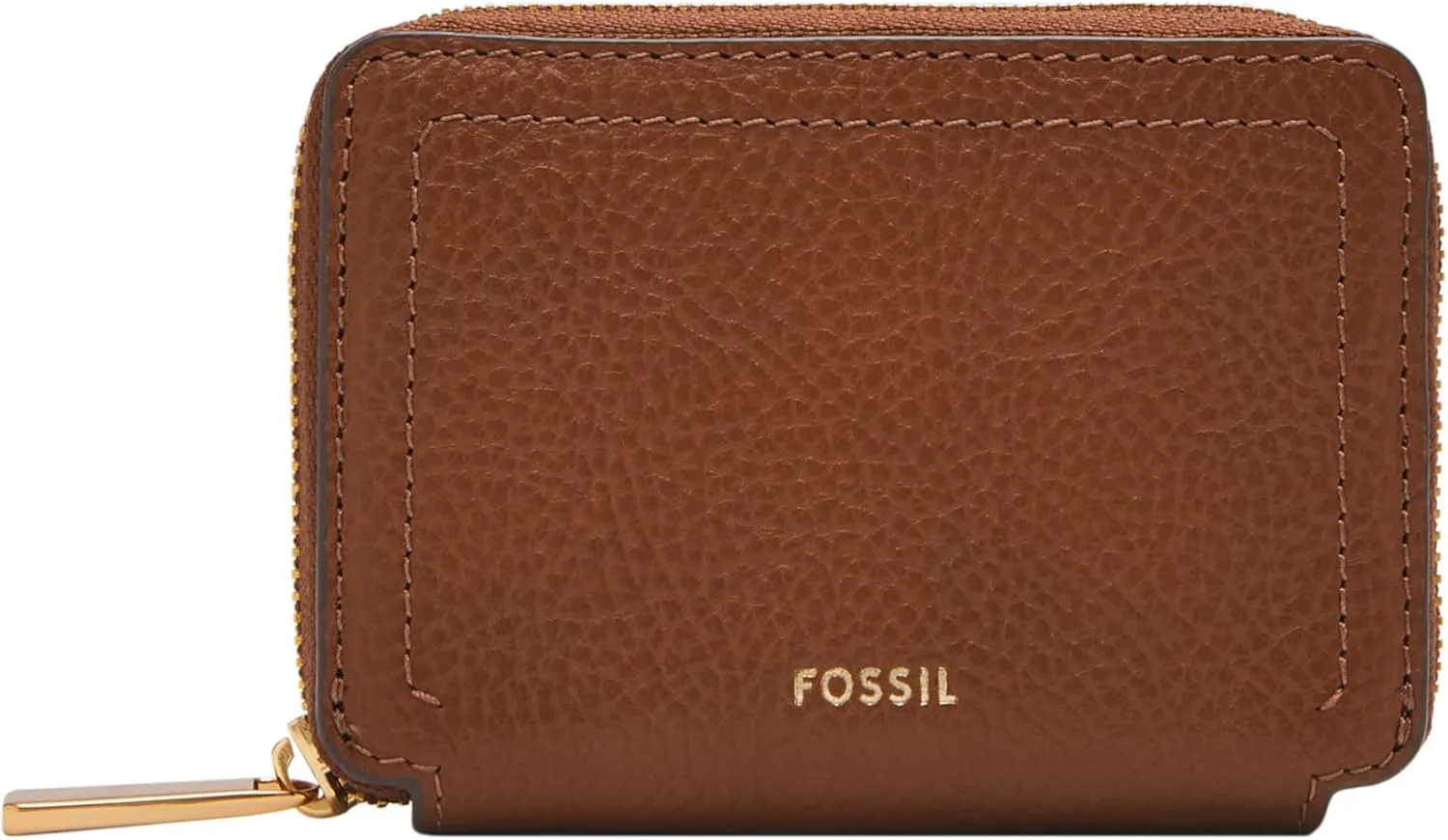 Fossil Women's Logan LiteHide™ Leather RFID Blocking Zip Around Card Case Wallet, Medium Brown (Model: SL10045200)