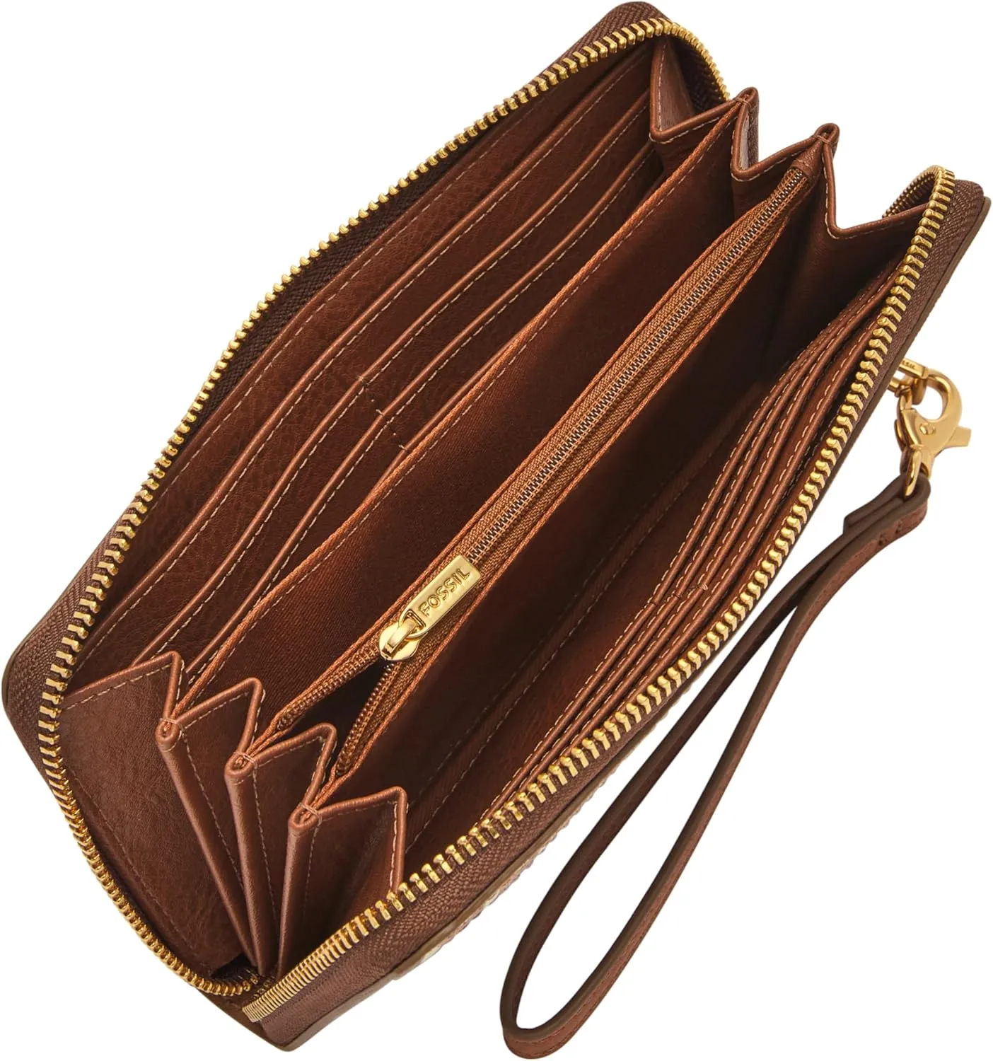 Fossil Women's Logan RFID-Blocking Zip Around Clutch Wallet with Wristlet Strap