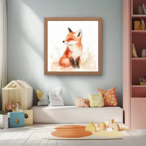 Framed Canvas, Fox Watercolor Animal Print for Nursery, Wall Art Decor, Kids Room Gift, Matte Prints